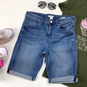 High Rise Bermuda Cuffed Jean Shorts, Medium Wash